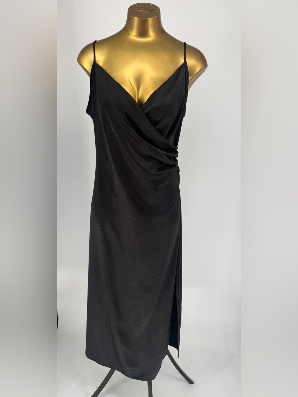 Rachel Zoe Black Satin Draped Slip Maxi Dress Size 12